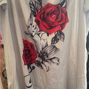 3XL Plus Size Floral off the shoulder T-Shirt with Red Roses
